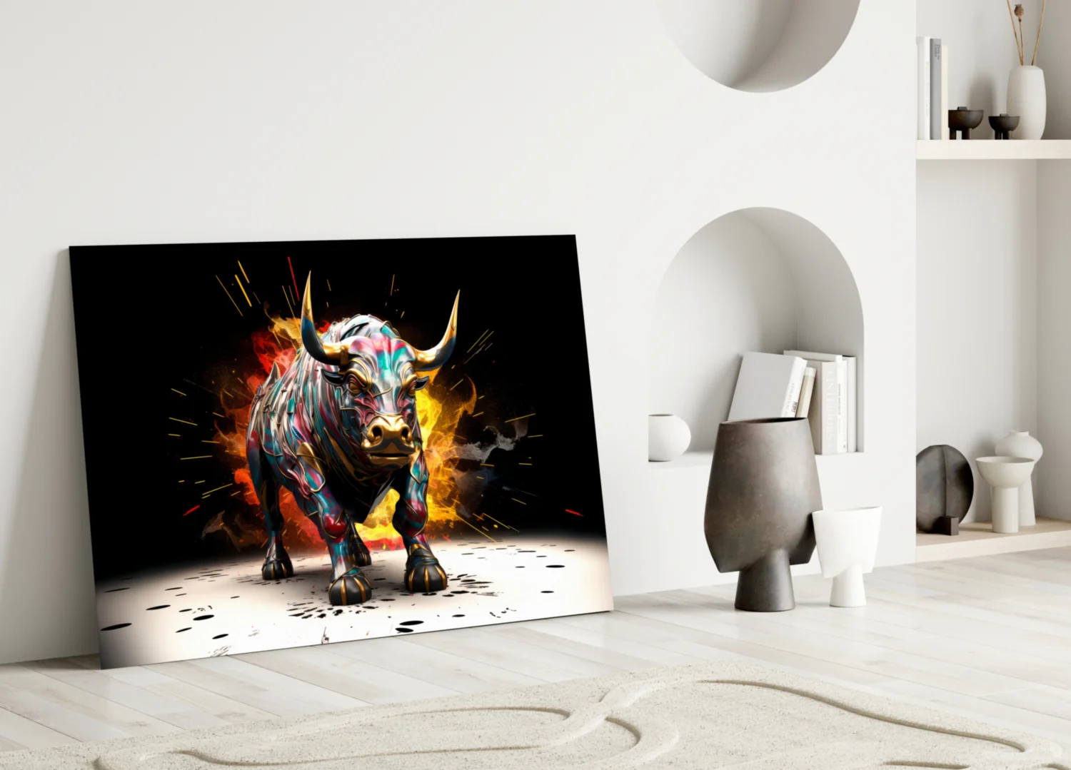 Charging Bull Paint Splash Glass Wall Art - Image 4