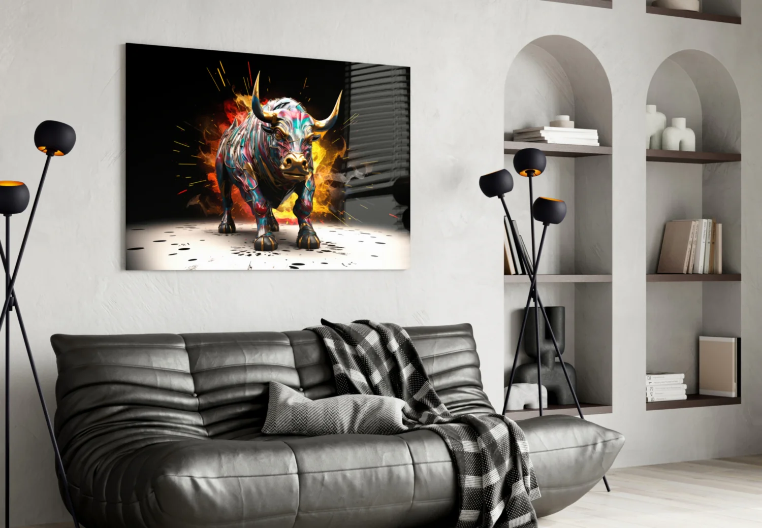 Charging Bull Paint Splash Glass Wall Art - Image 5