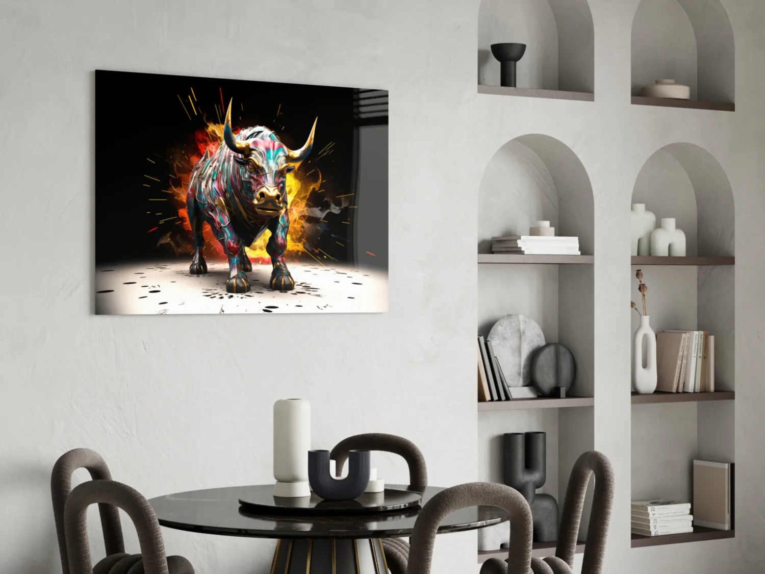 Charging Bull Paint Splash Glass Wall Art - Image 6