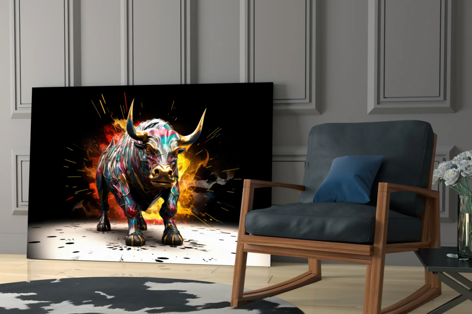 Charging Bull Paint Splash Glass Wall Art - Image 7