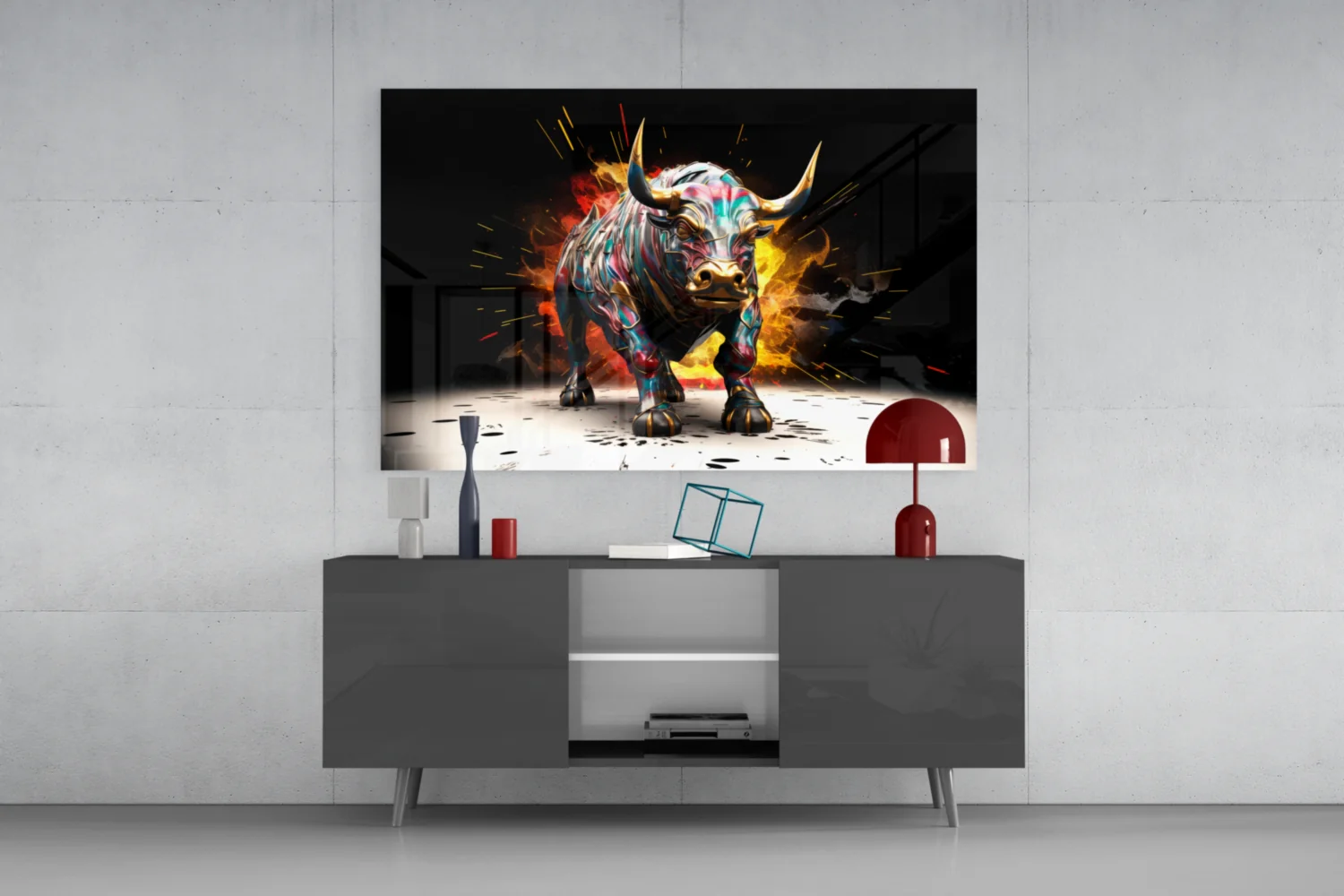 Charging Bull Paint Splash Glass Wall Art - Image 9