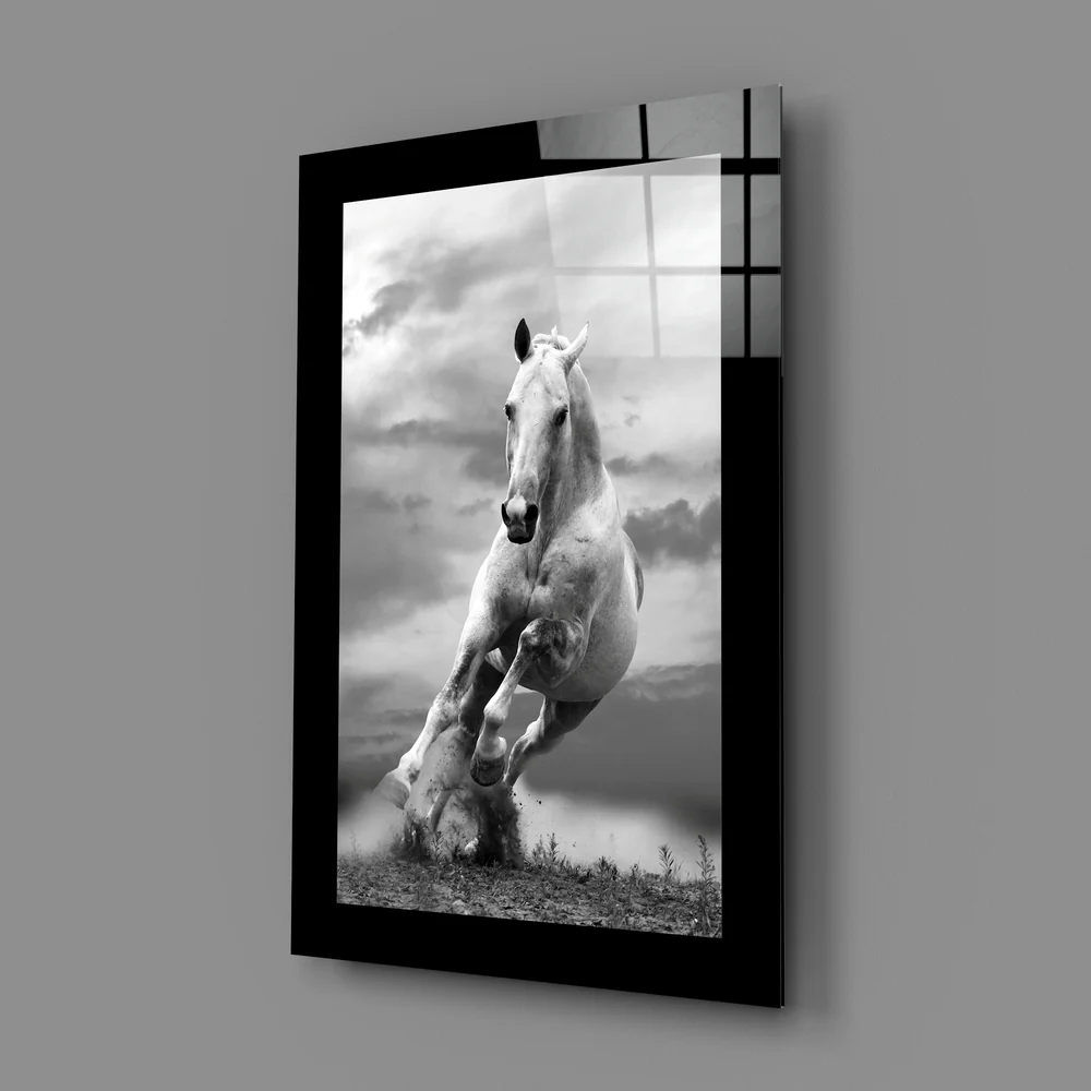 Charging White Horse Photo Glass Wall Art - Image 2