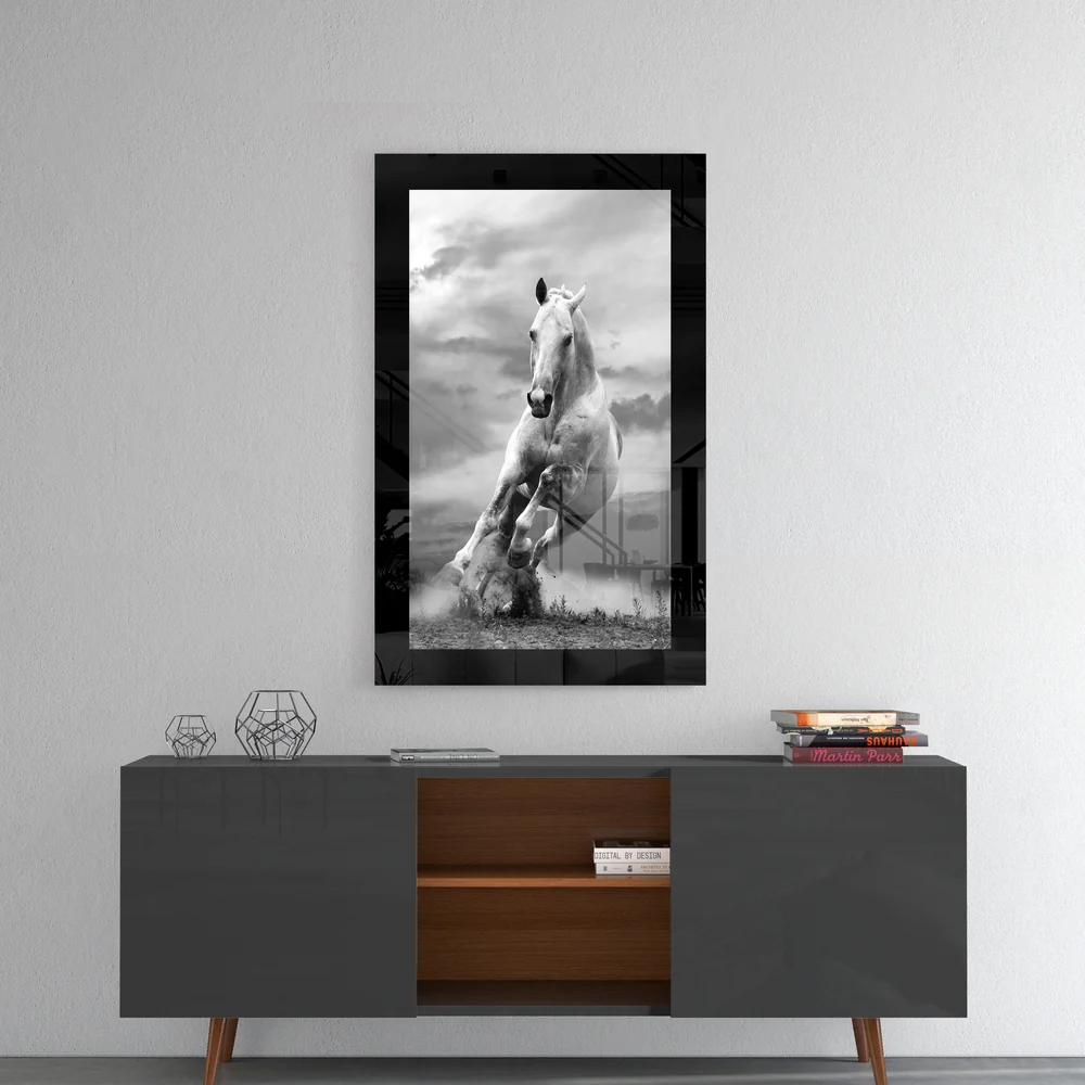 Charging White Horse Photo Glass Wall Art - Image 4