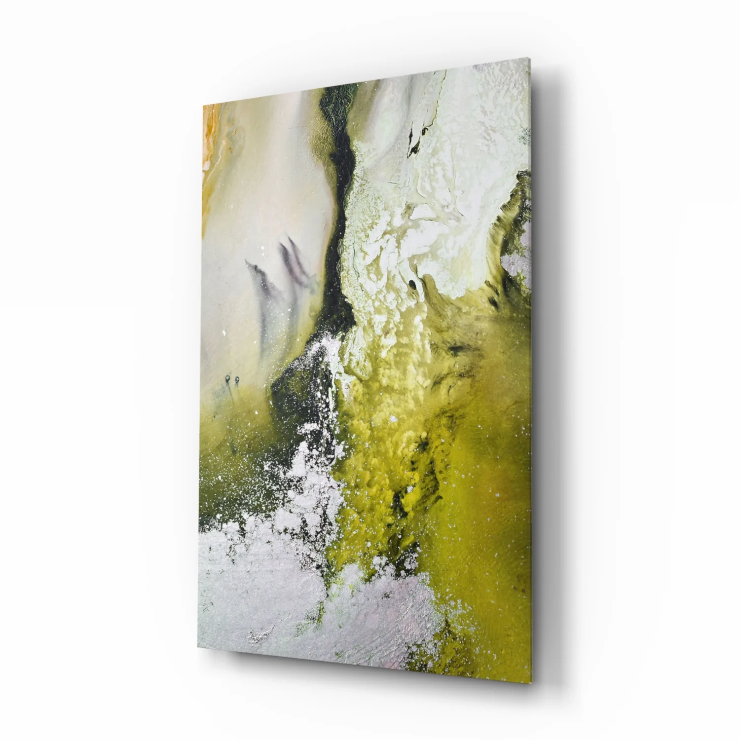 Chartreuse Lavender Ink Flow Glass Wall Art - Image 2