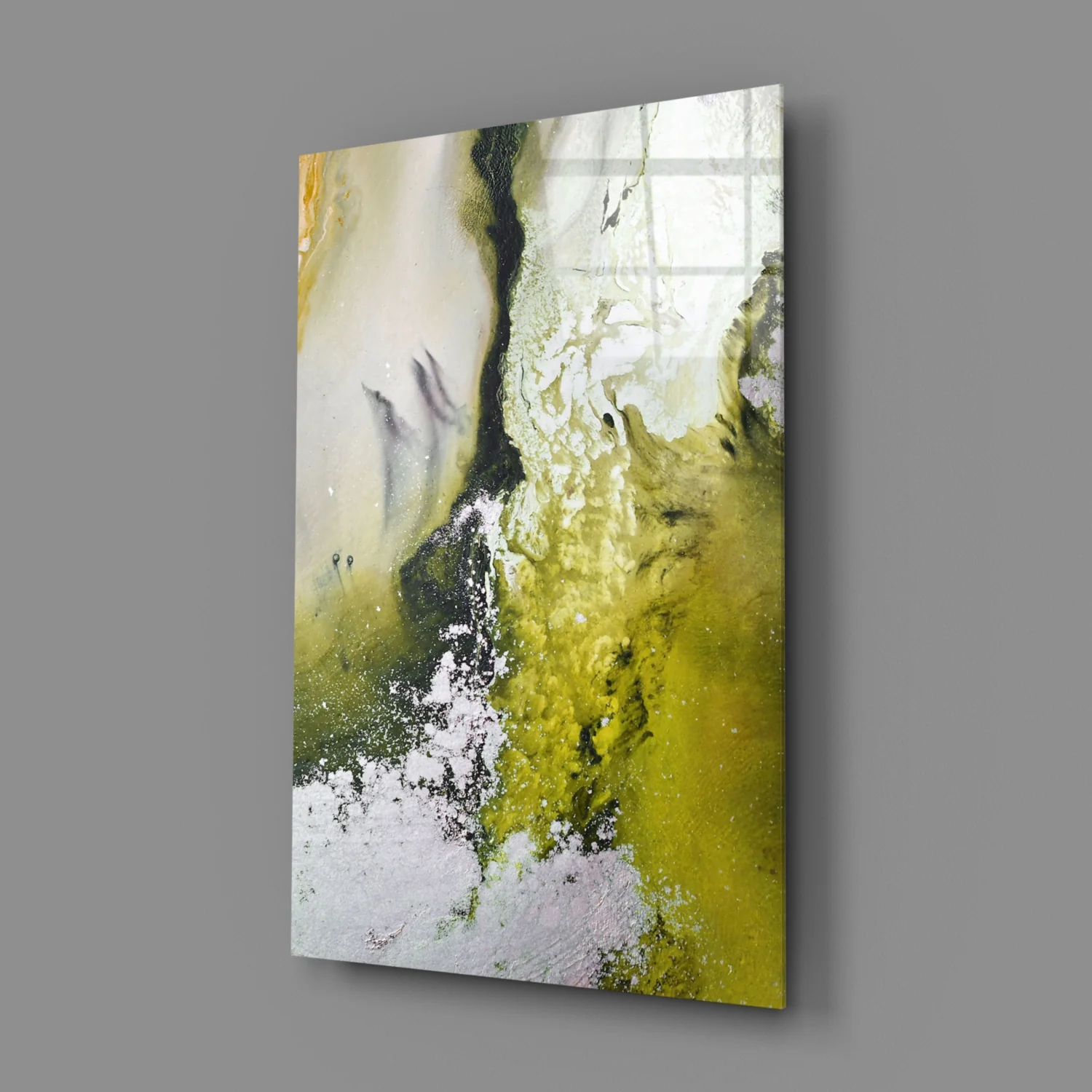 Chartreuse Lavender Ink Flow Glass Wall Art - Image 3