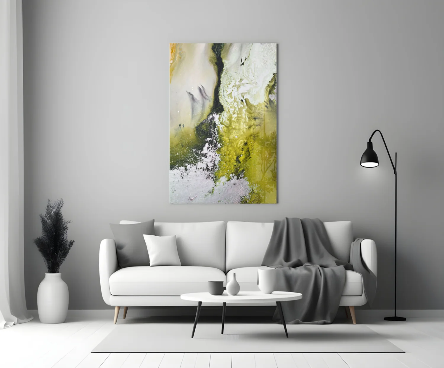 Chartreuse Lavender Ink Flow Glass Wall Art - Image 4