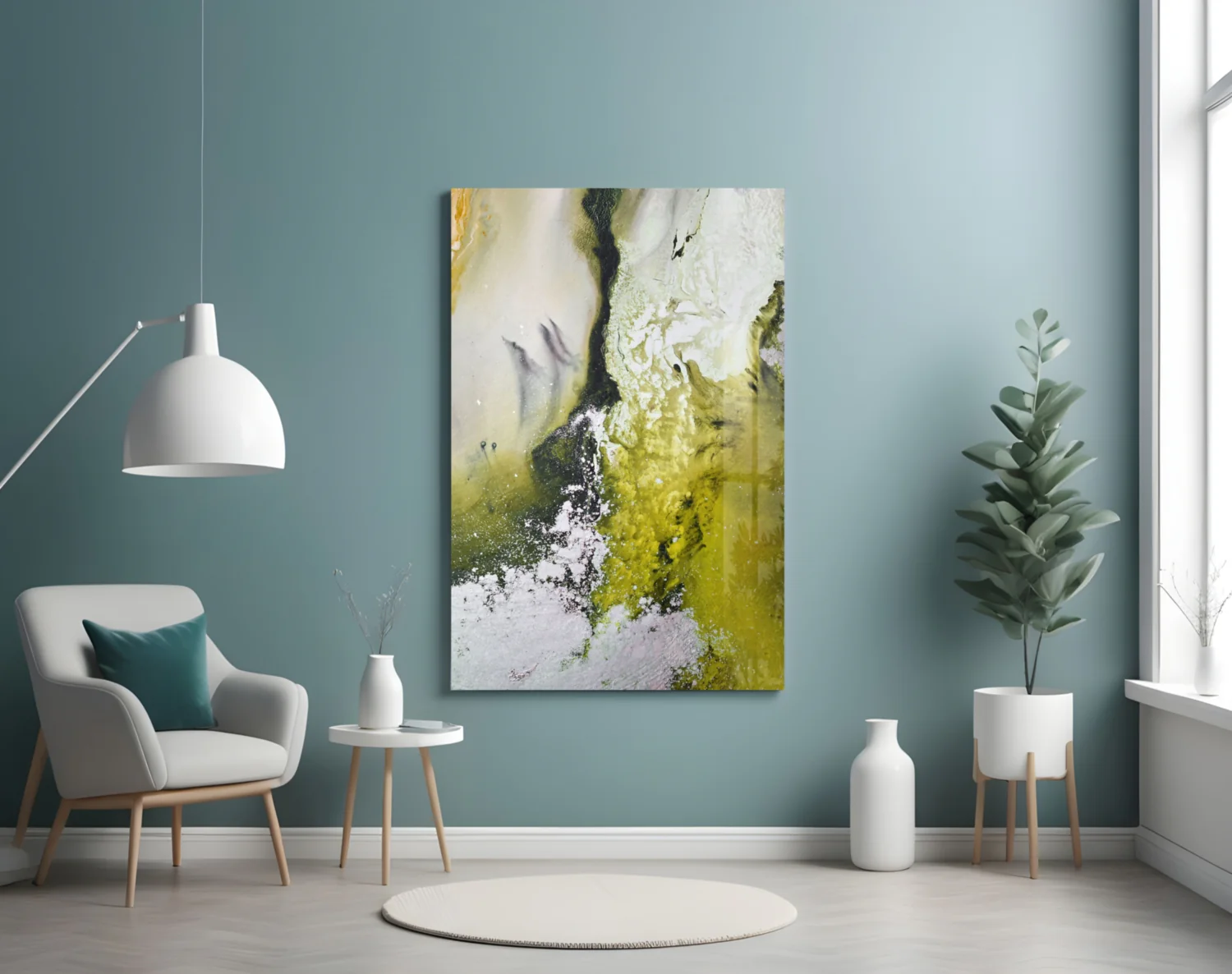 Chartreuse Lavender Ink Flow Glass Wall Art - Image 5