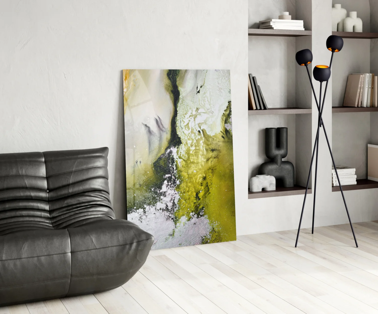 Chartreuse Lavender Ink Flow Glass Wall Art - Image 6