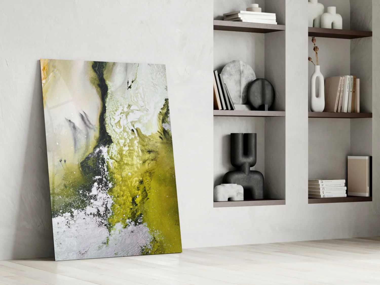 Chartreuse Lavender Ink Flow Glass Wall Art - Image 7