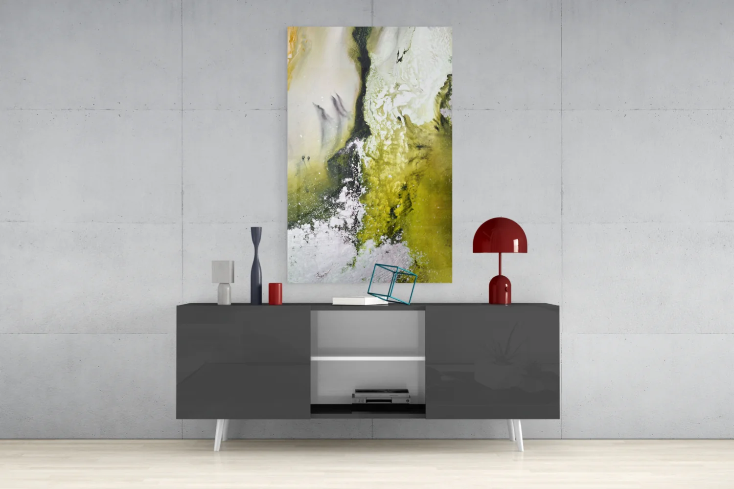 Chartreuse Lavender Ink Flow Glass Wall Art - Image 9