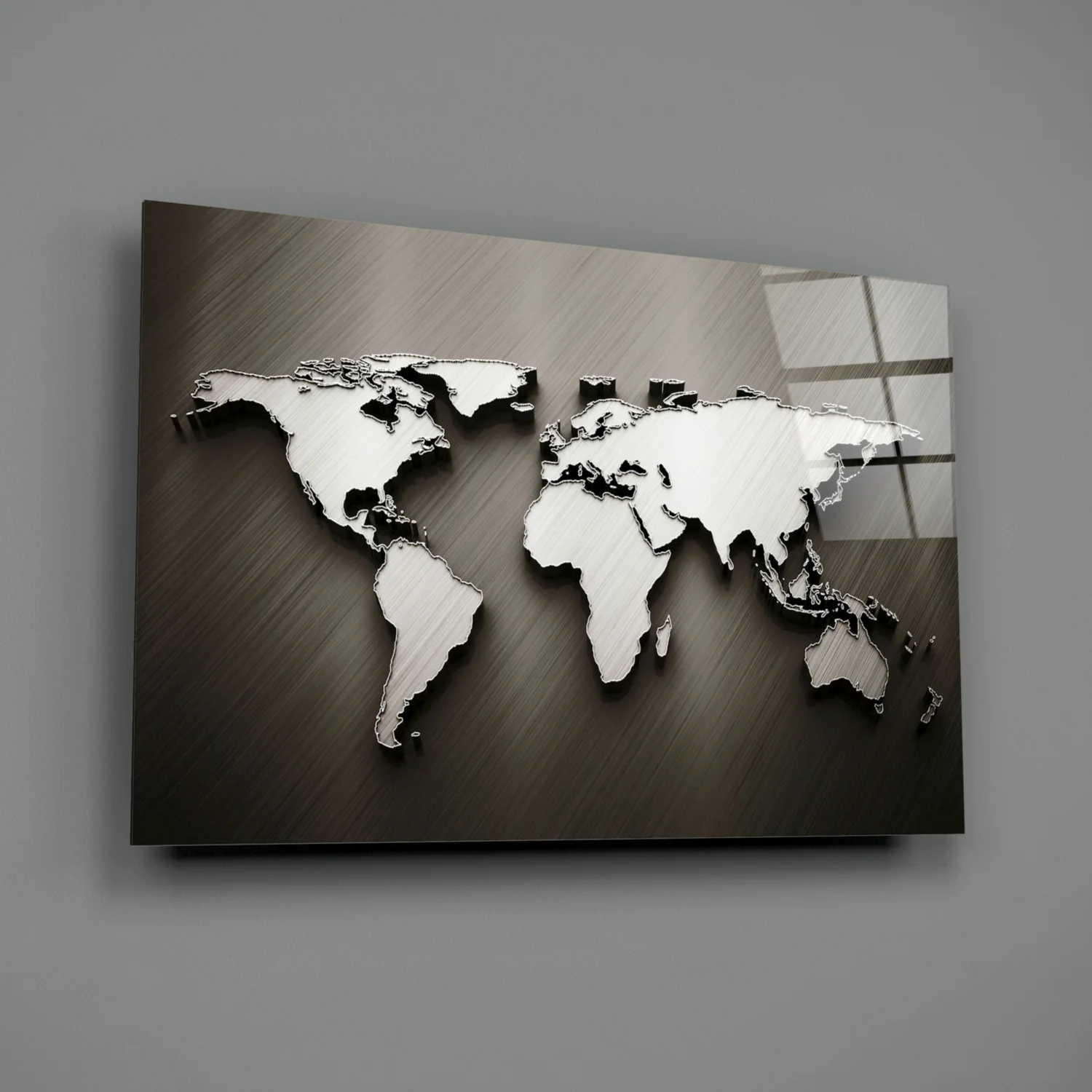 Chrome Relief World Map Glass Wall Art - Image 3