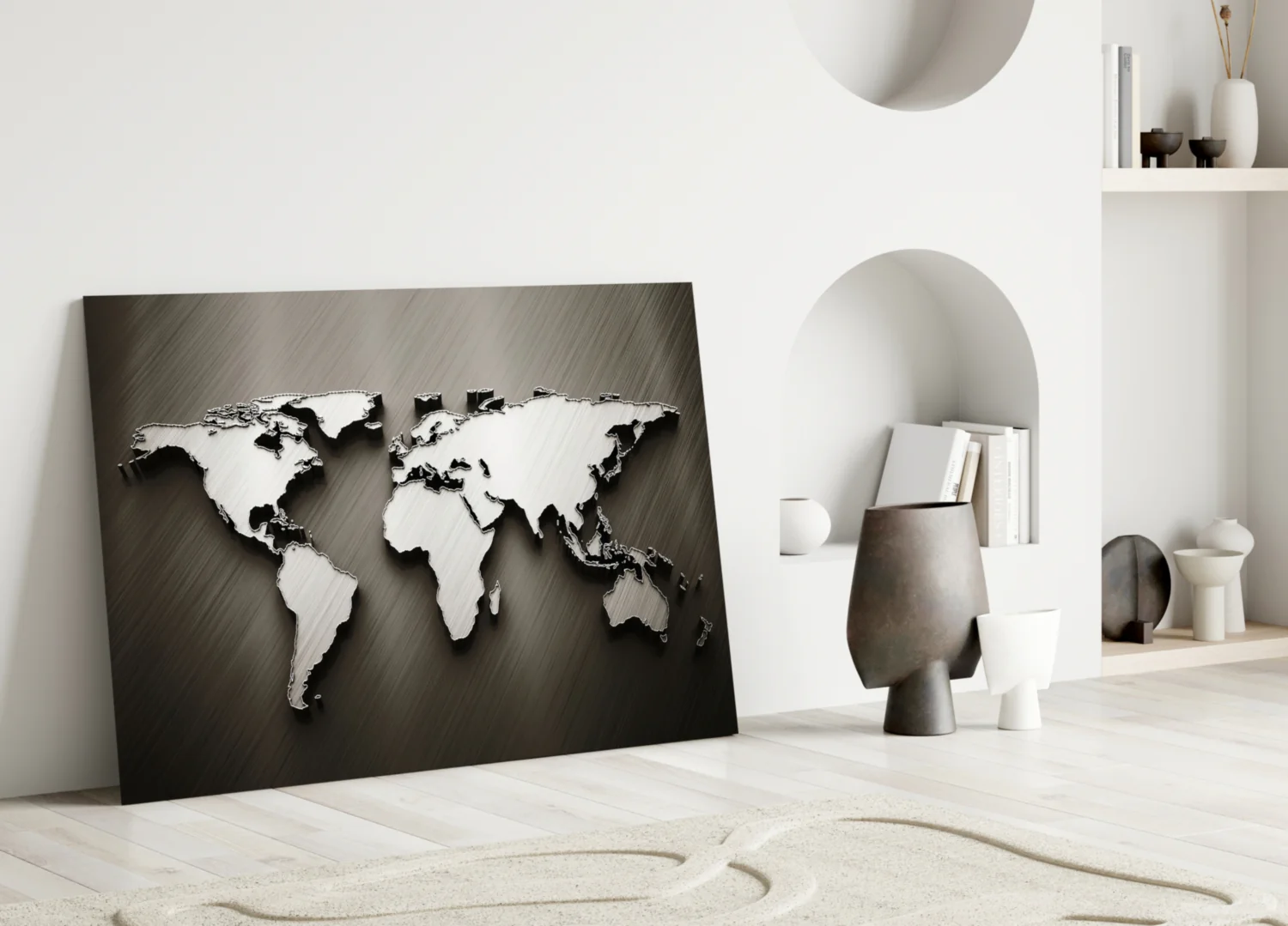 Chrome Relief World Map Glass Wall Art - Image 4