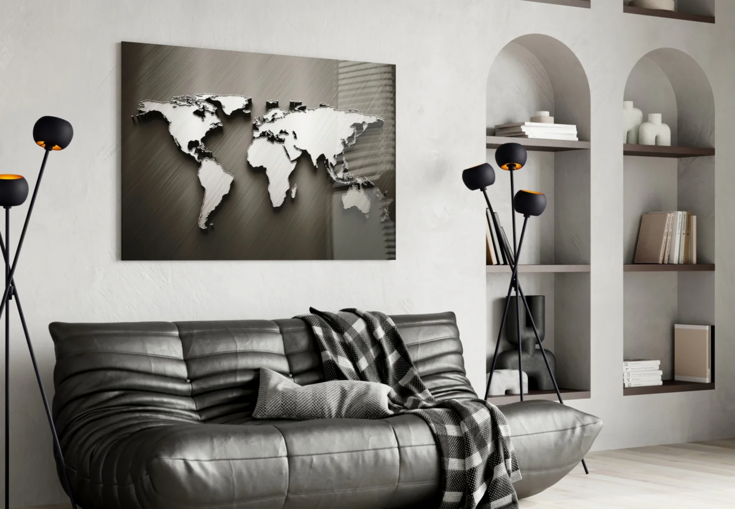 Chrome Relief World Map Glass Wall Art - Image 5