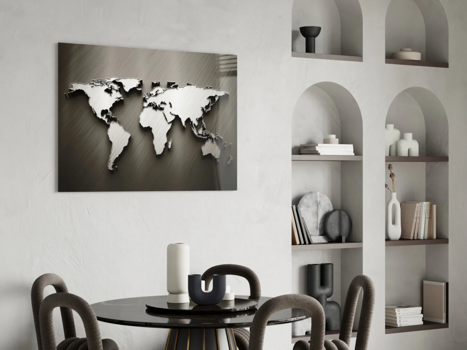 Chrome Relief World Map Glass Wall Art - Image 6