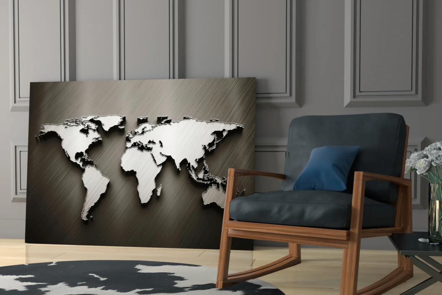 Chrome Relief World Map Glass Wall Art - Image 7