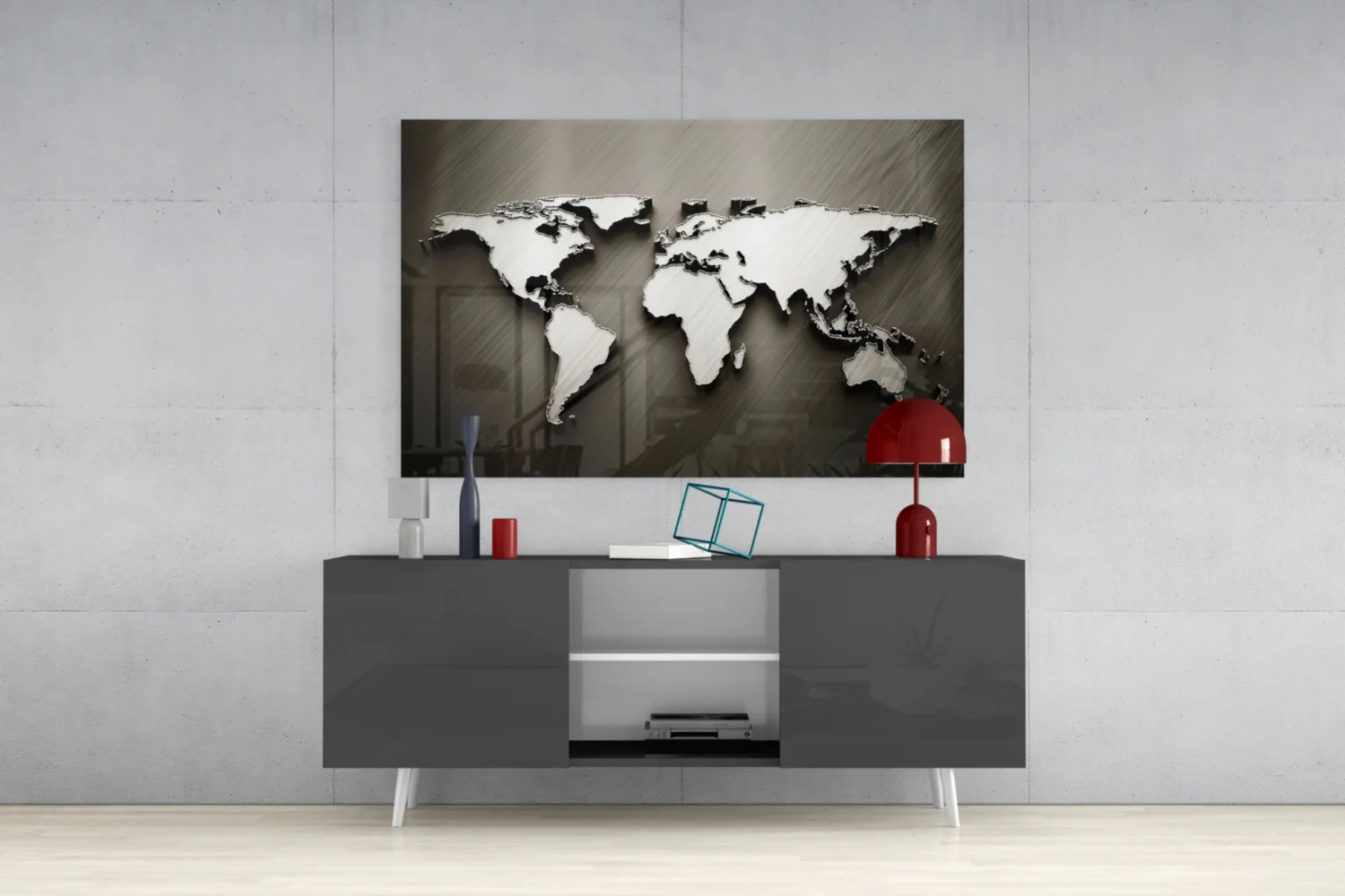 Chrome Relief World Map Glass Wall Art - Image 9