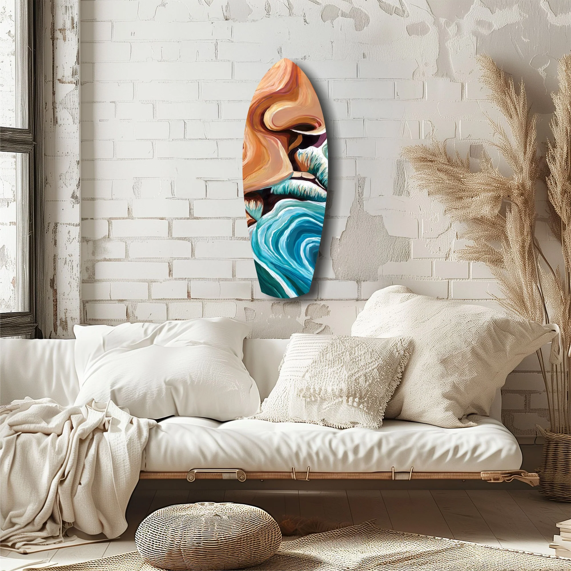 Coastal Cliffs Painterly Ocean Wave Glass Wall Art - Image 6