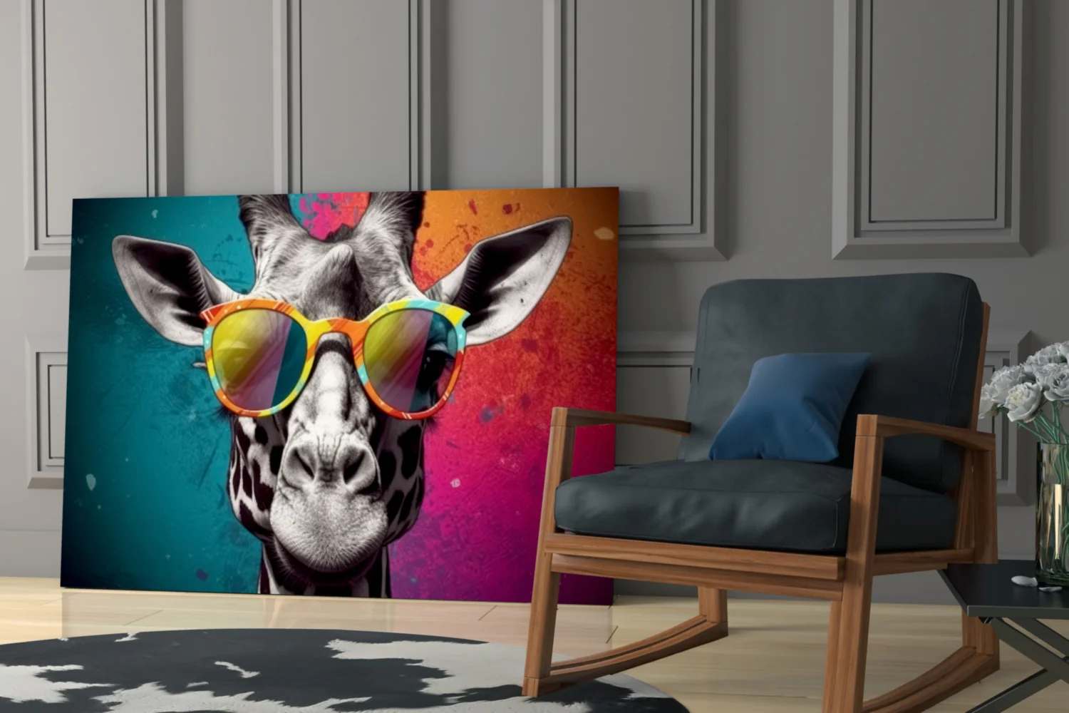 Color Block Giraffe Mirror Shades Glass Wall Art - Image 6