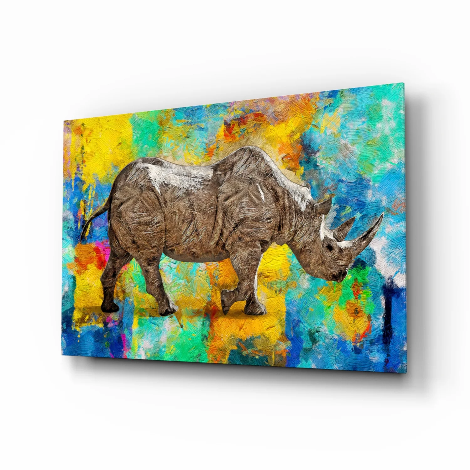 Colorful Abstract Rhino Glass Wall Art - Image 2