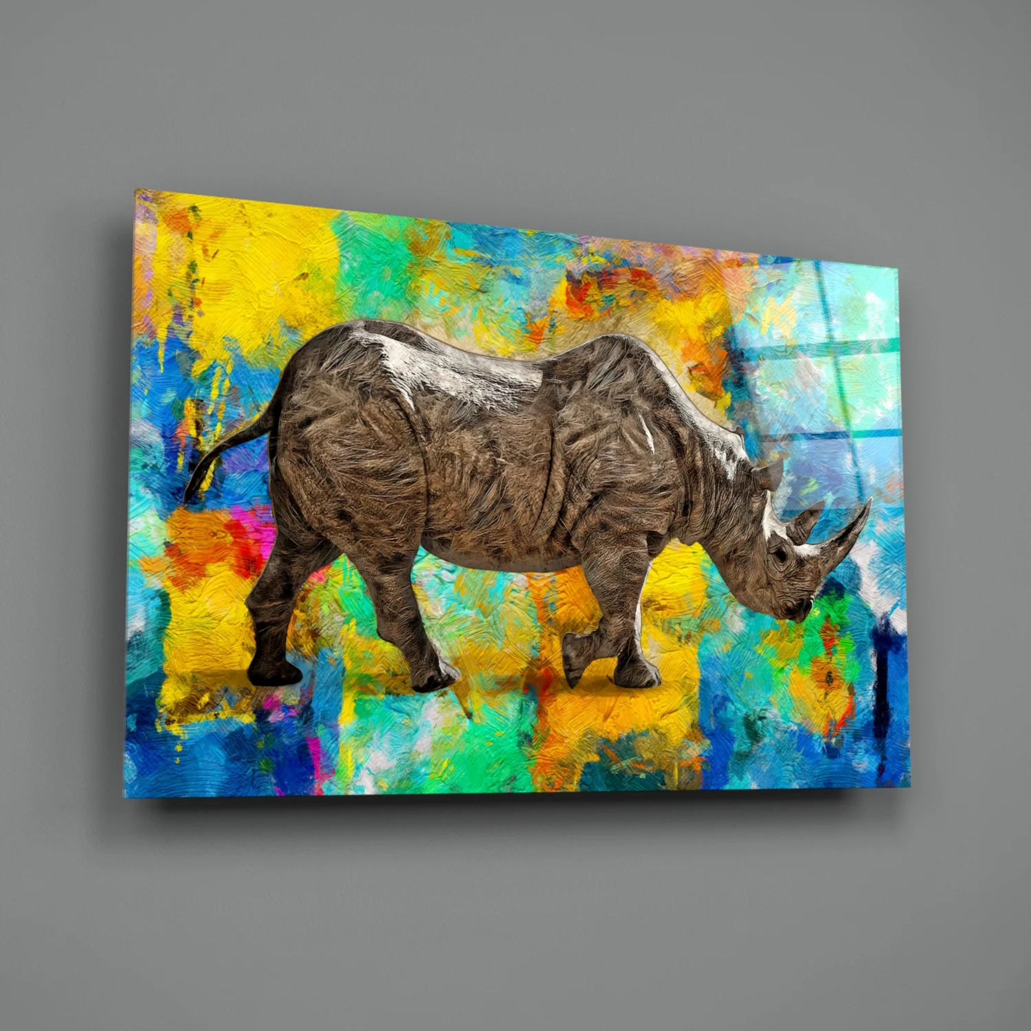 Colorful Abstract Rhino Glass Wall Art - Image 3