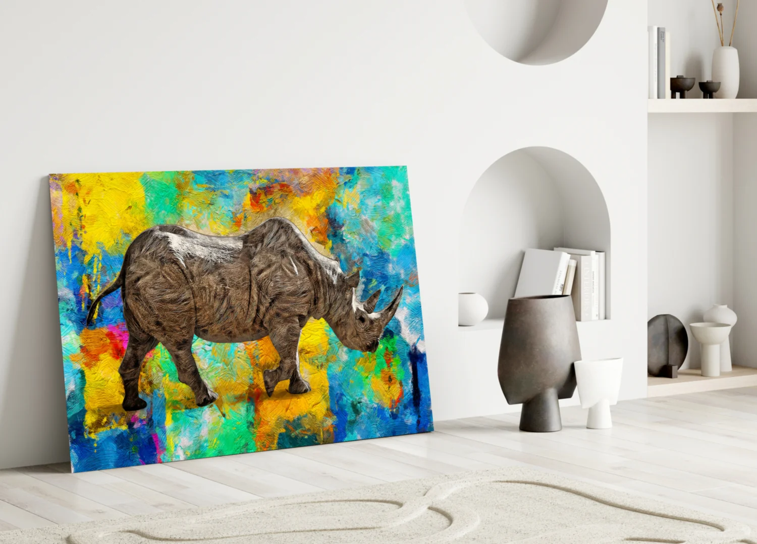 Colorful Abstract Rhino Glass Wall Art - Image 4