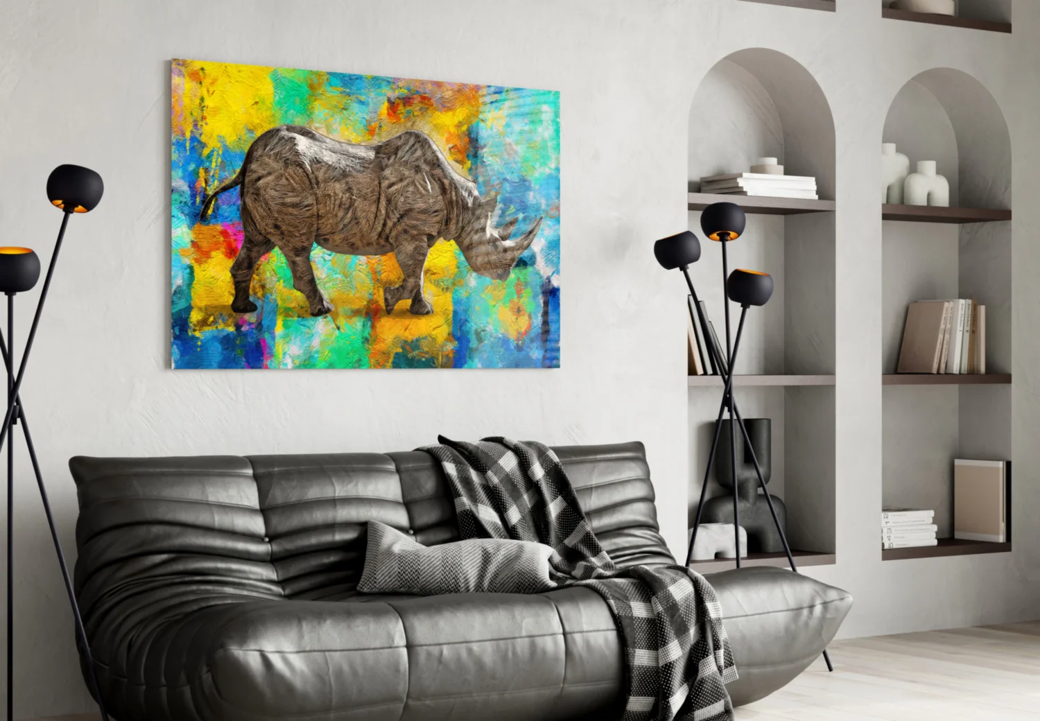 Colorful Abstract Rhino Glass Wall Art - Image 5
