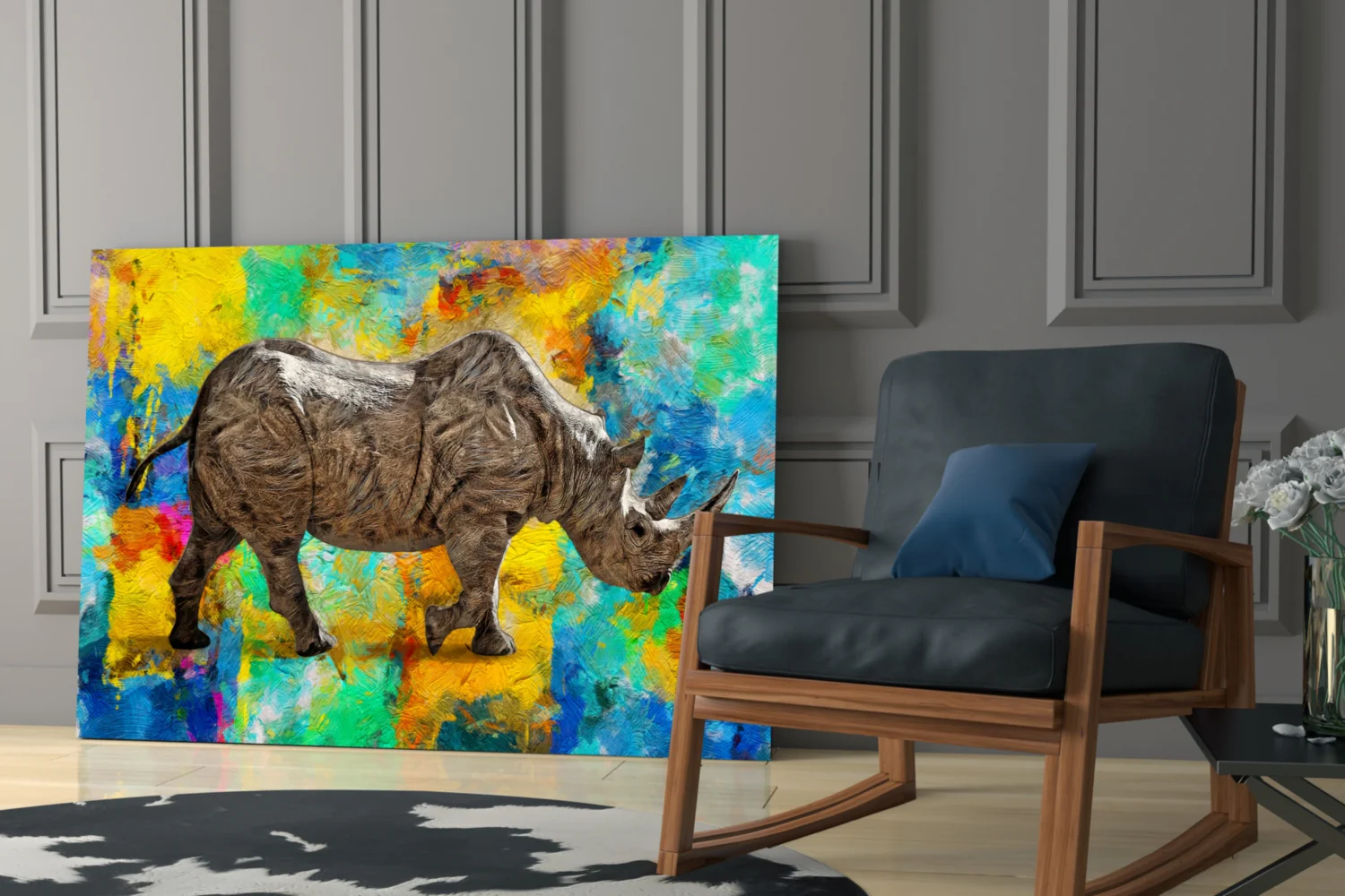 Colorful Abstract Rhino Glass Wall Art - Image 7