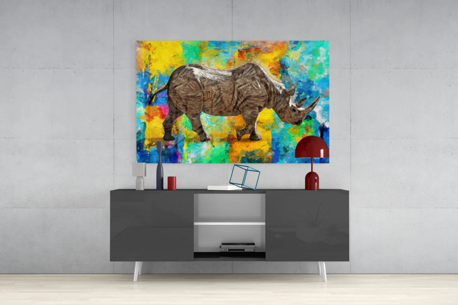 Colorful Abstract Rhino Glass Wall Art - Image 9