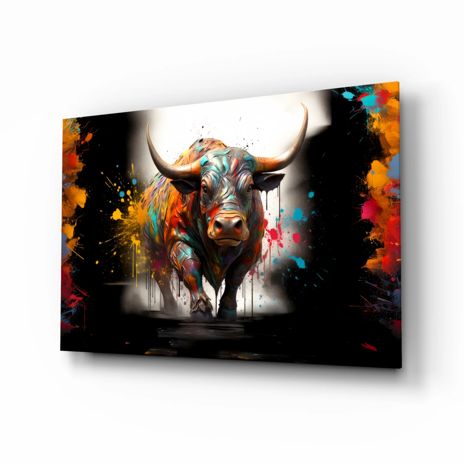 Colorful Bull Halo Splash Glass Wall Art - Image 2
