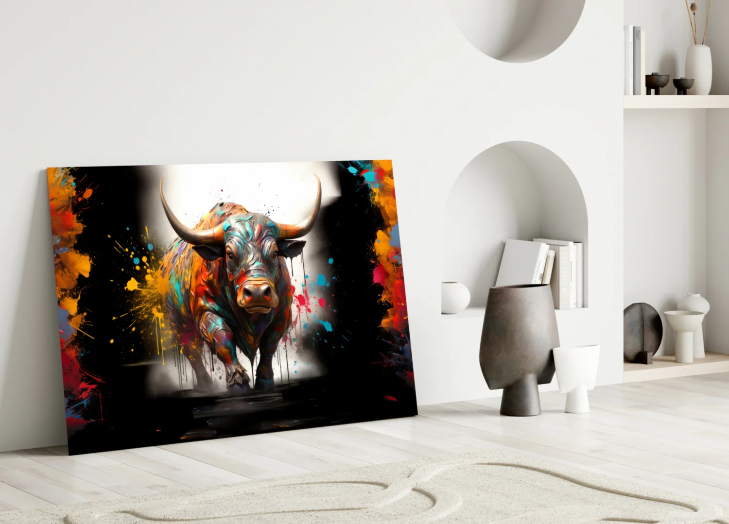 Colorful Bull Halo Splash Glass Wall Art - Image 4