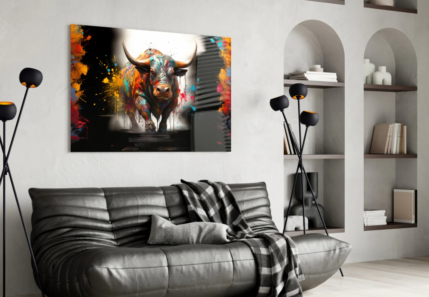 Colorful Bull Halo Splash Glass Wall Art - Image 5