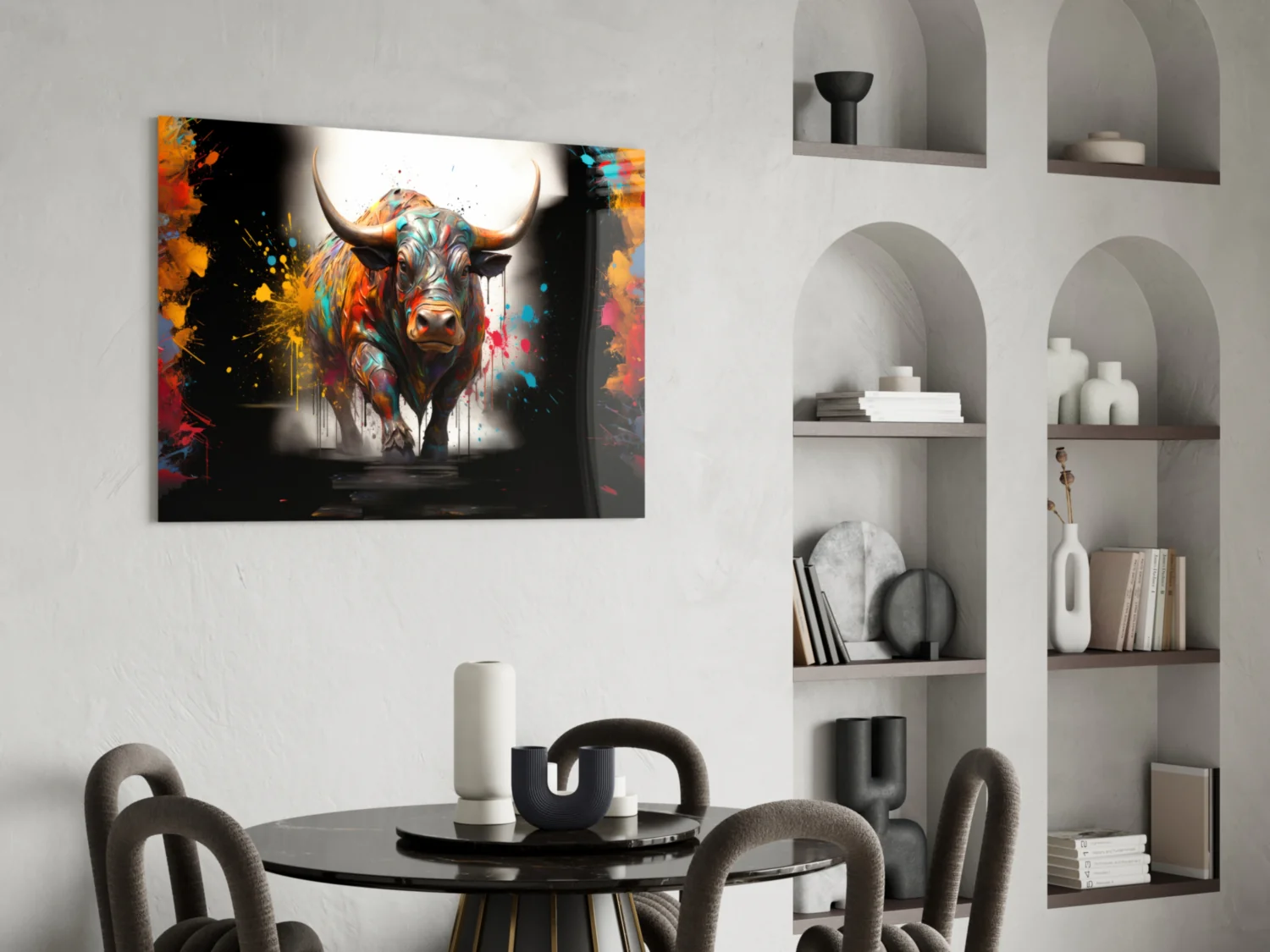 Colorful Bull Halo Splash Glass Wall Art - Image 6