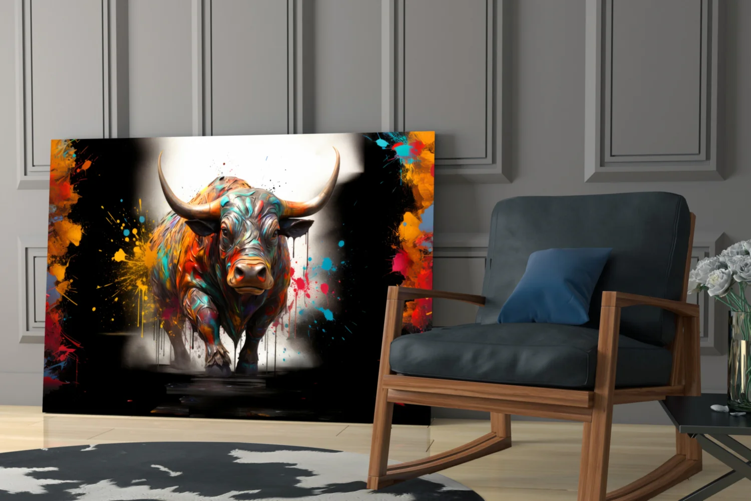 Colorful Bull Halo Splash Glass Wall Art - Image 7