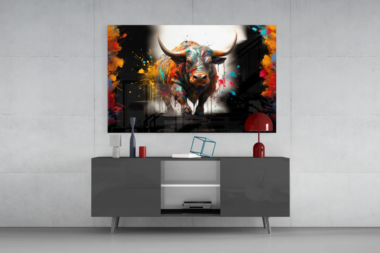 Colorful Bull Halo Splash Glass Wall Art - Image 9