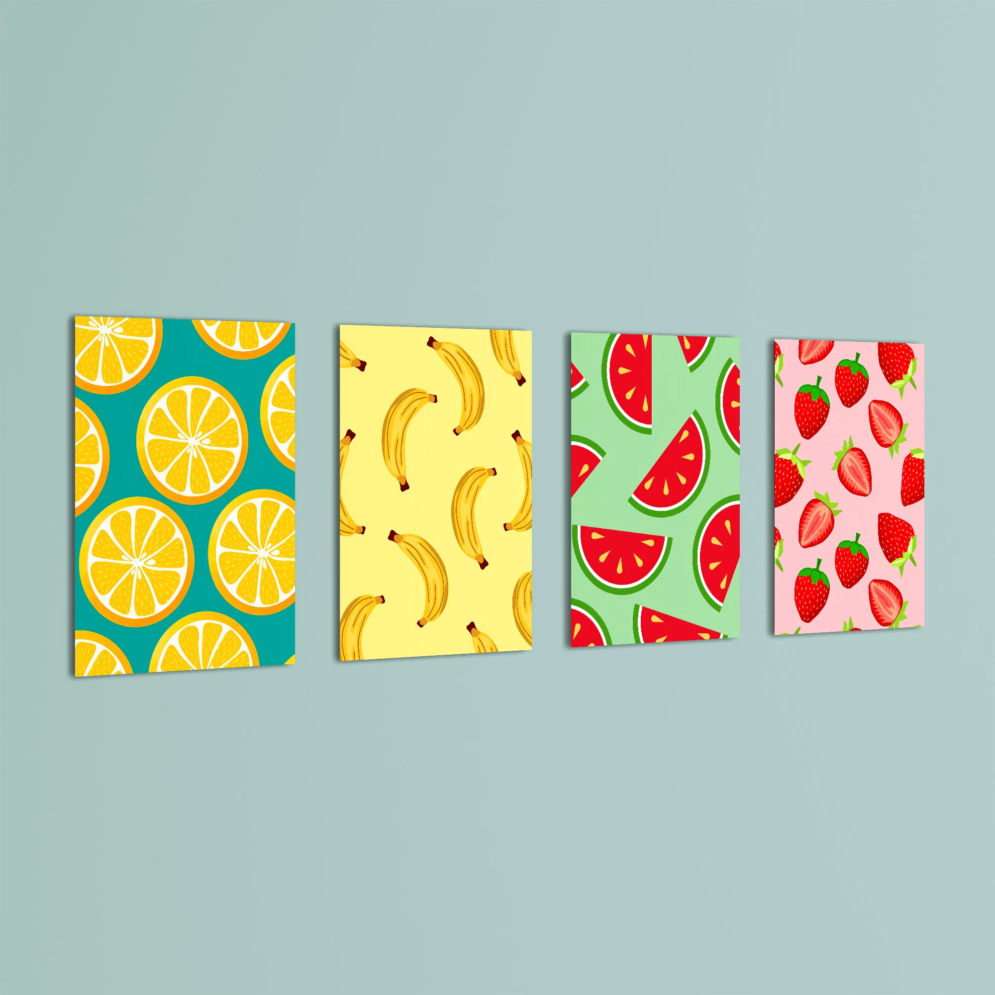 Colorful Fruits Pattern 4 Pieces Kids Metal Wall Art