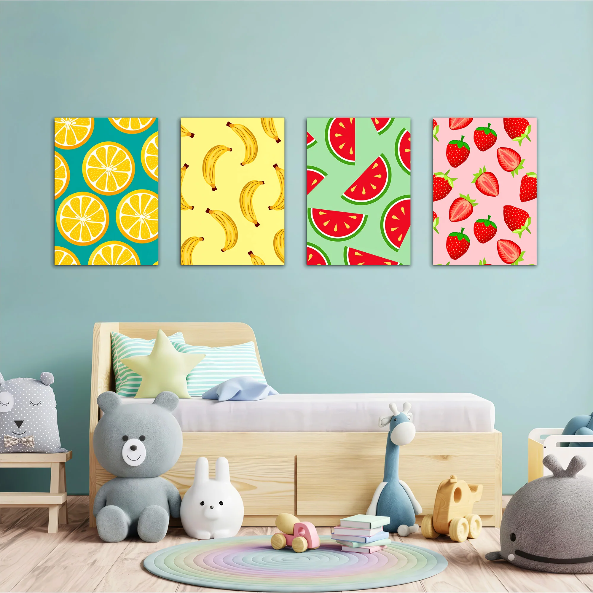 Colorful Fruits Pattern 4 Pieces Kids Metal Wall Art - Image 2