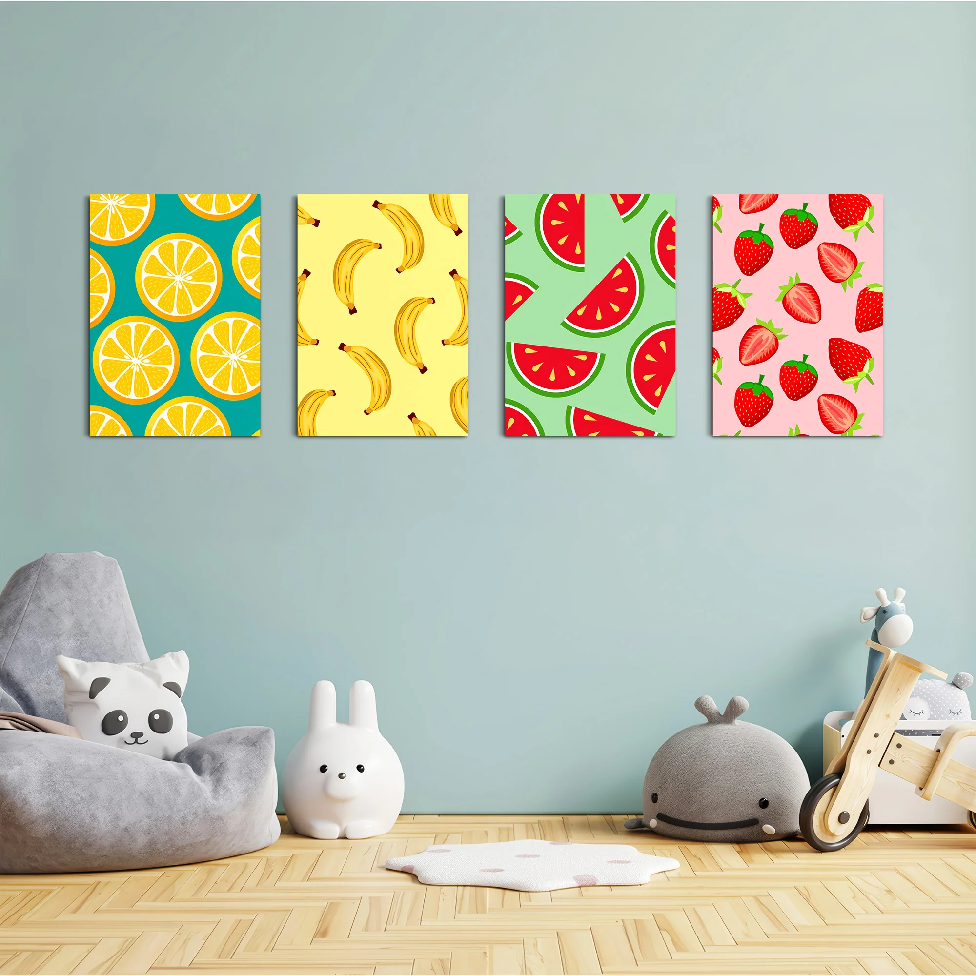Colorful Fruits Pattern 4 Pieces Kids Metal Wall Art - Image 4