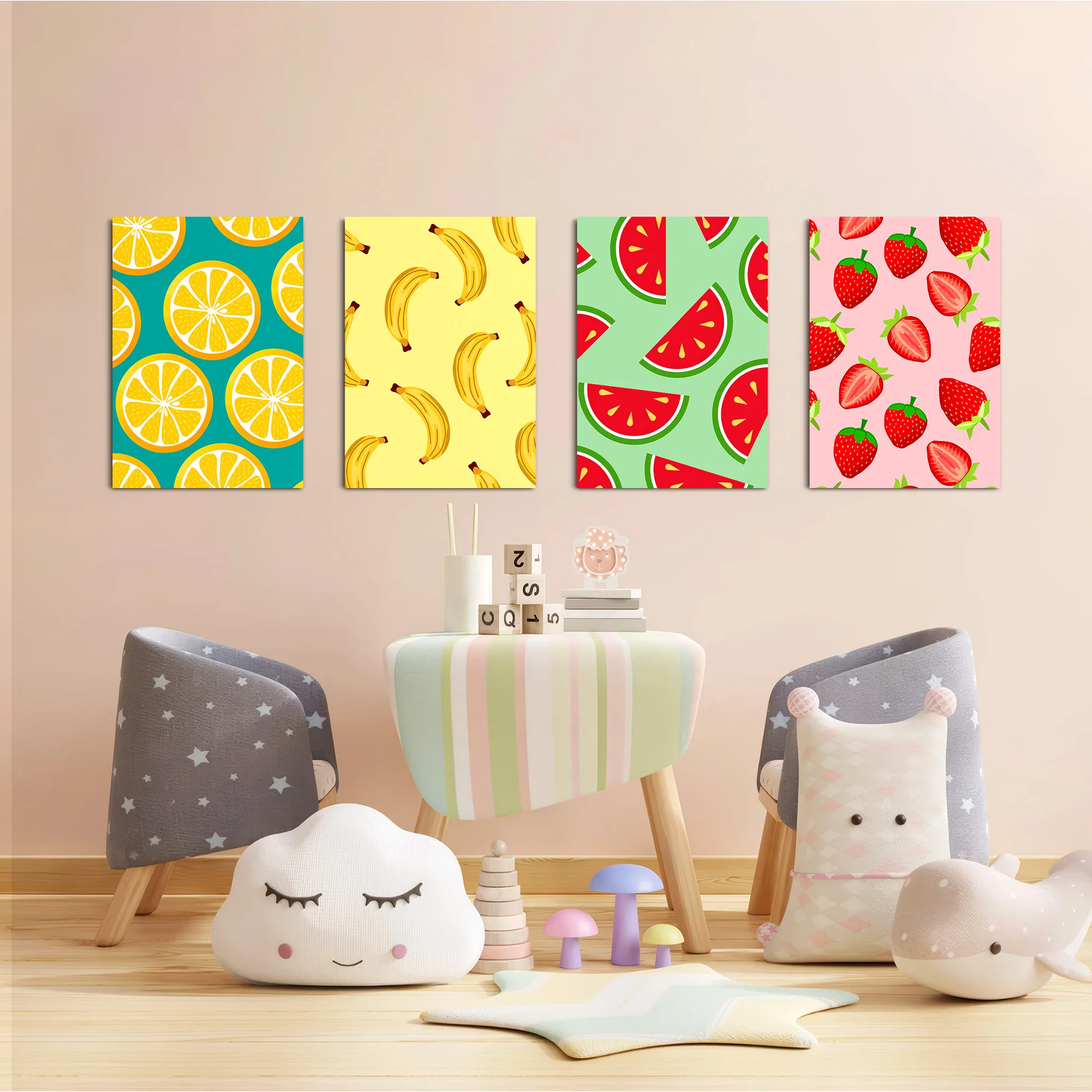 Colorful Fruits Pattern 4 Pieces Kids Metal Wall Art - Image 6
