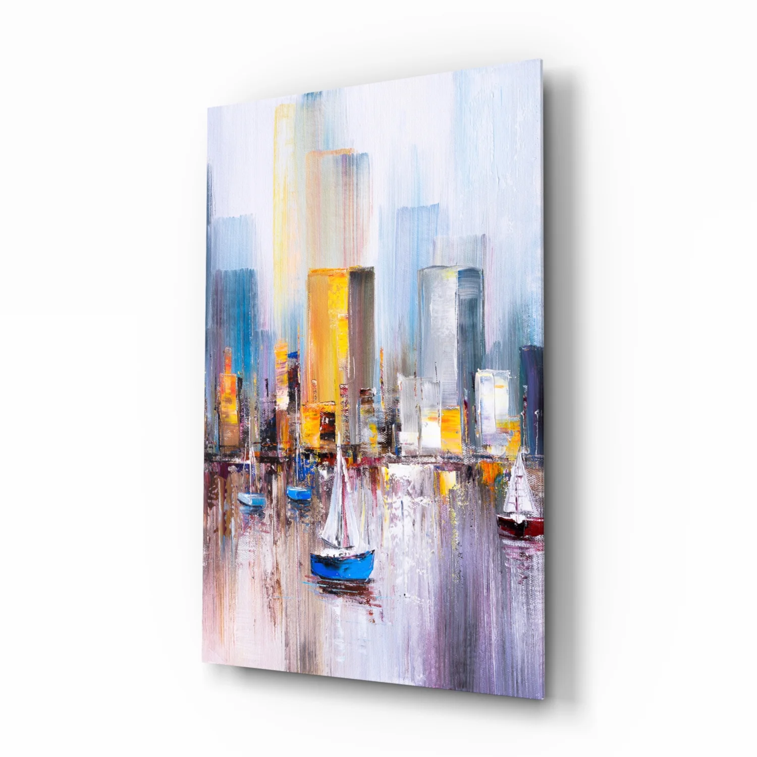 Colorful Harbor Sailboat City Glass Wall Art - Image 2