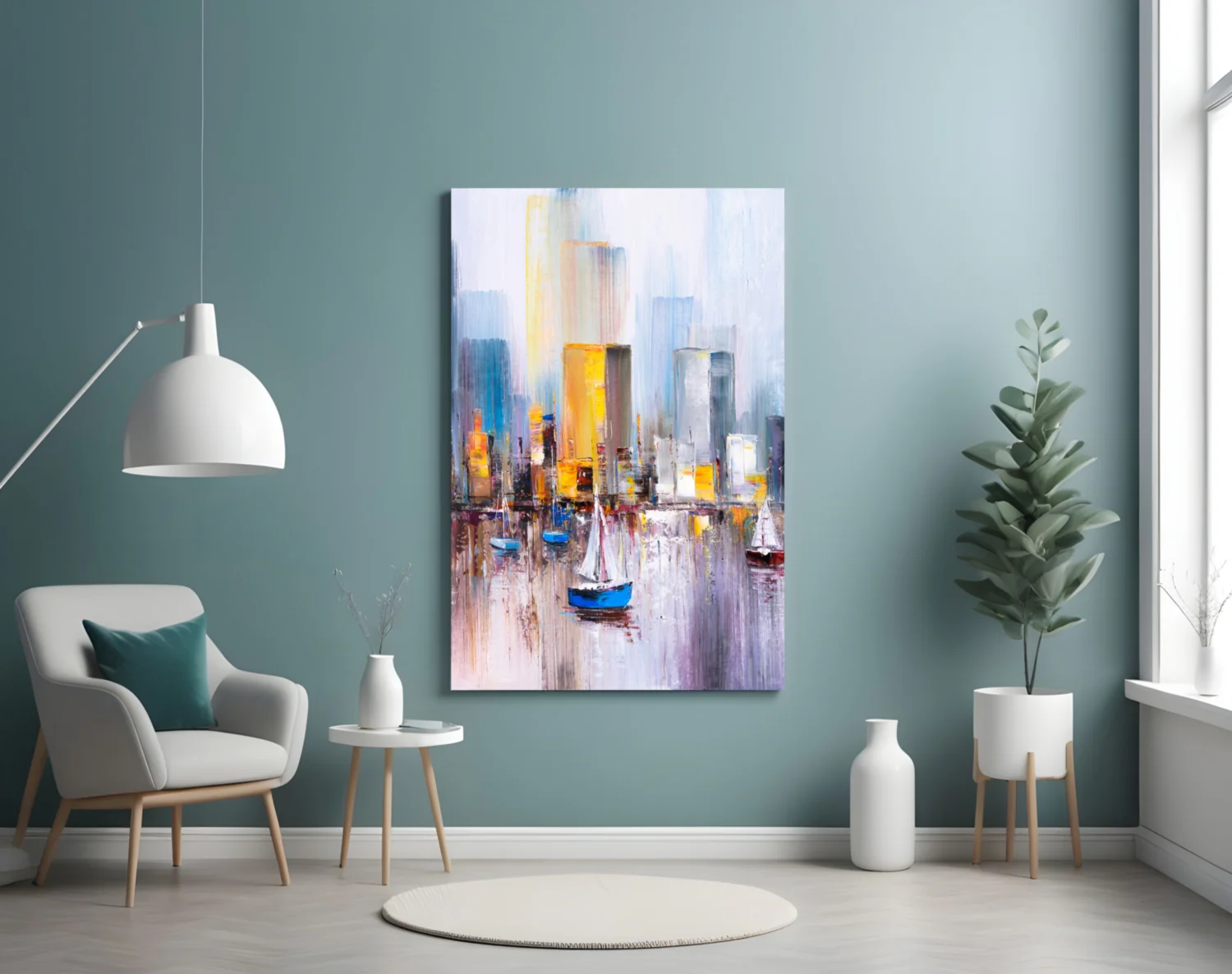 Colorful Harbor Sailboat City Glass Wall Art - Image 5
