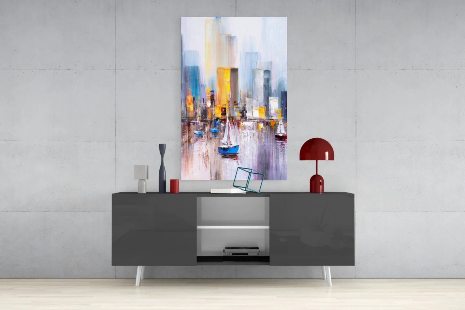 Colorful Harbor Sailboat City Glass Wall Art - Image 9