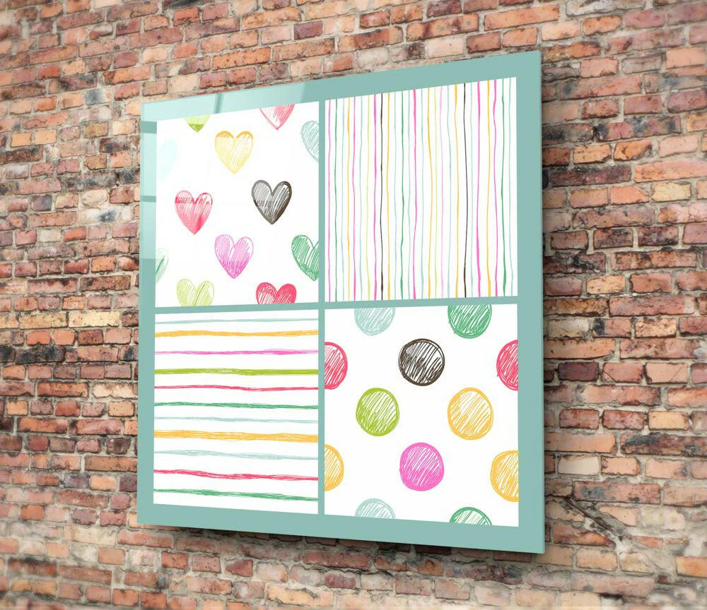 Colorful Hearts and Dots Kids Glass Wall Art - Image 3