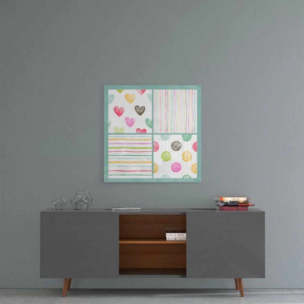 Colorful Hearts and Dots Kids Glass Wall Art - Image 5