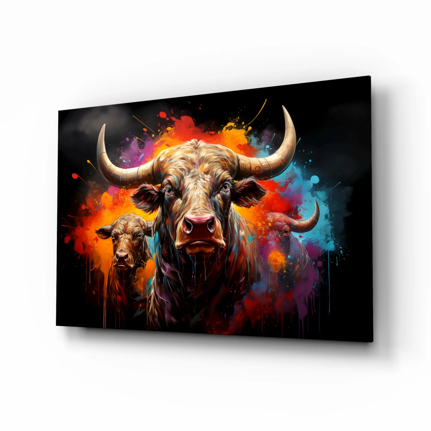 Colorful Horned Bull Splash Glass Wall Art - Image 2