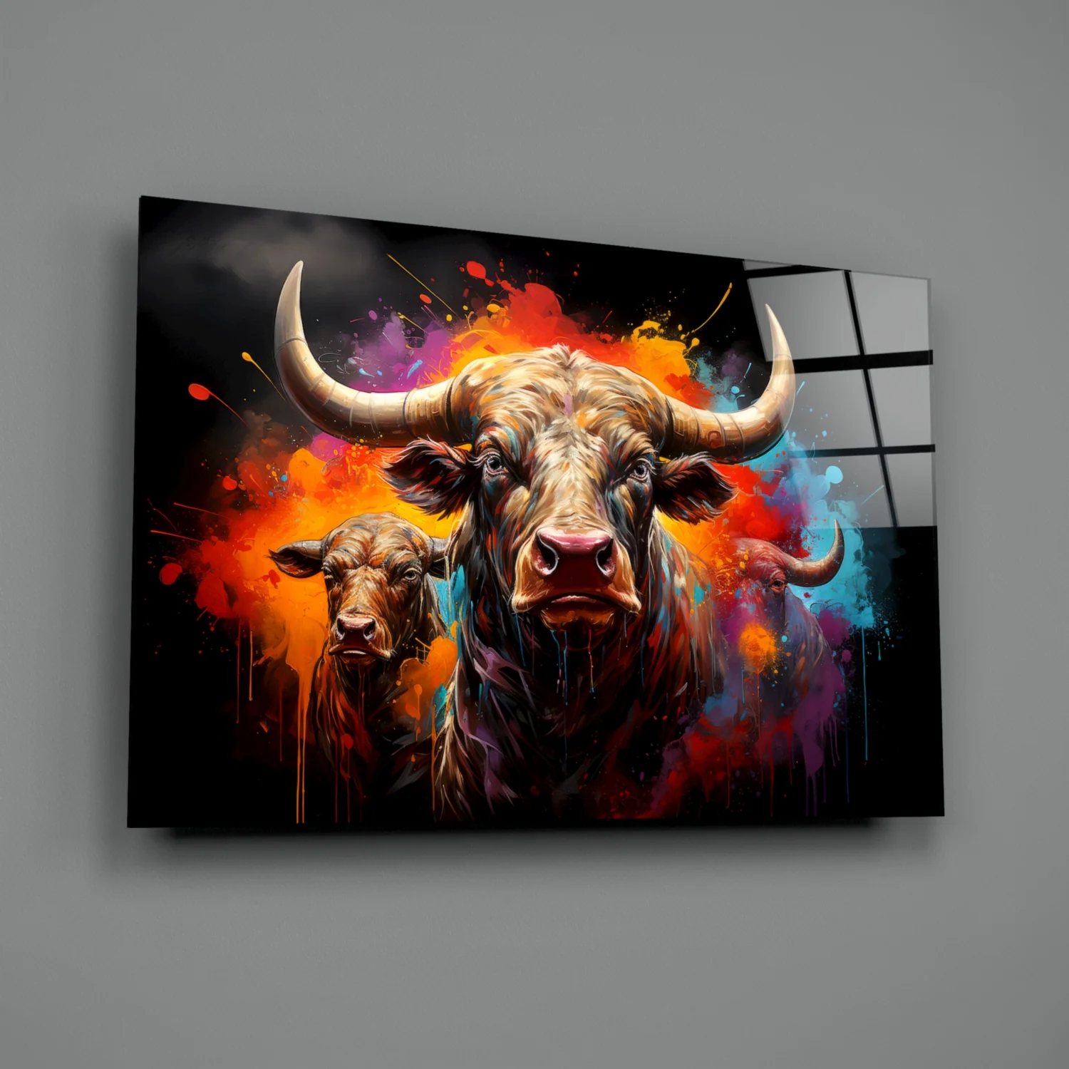 Colorful Horned Bull Splash Glass Wall Art - Image 3