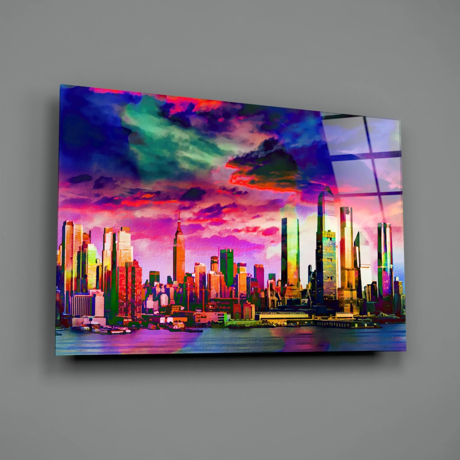 Colorful Silhouette of the City Glass Wall Art - Image 3