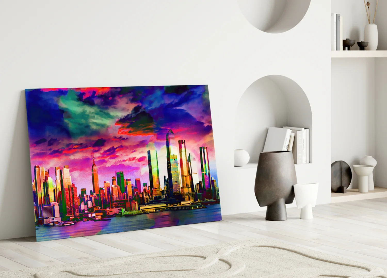 Colorful Silhouette of the City Glass Wall Art - Image 4