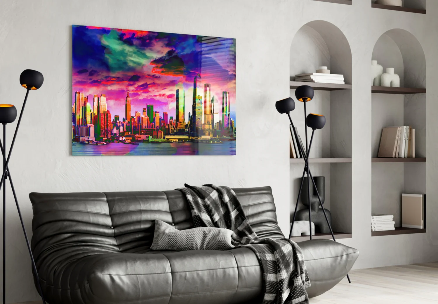 Colorful Silhouette of the City Glass Wall Art - Image 5