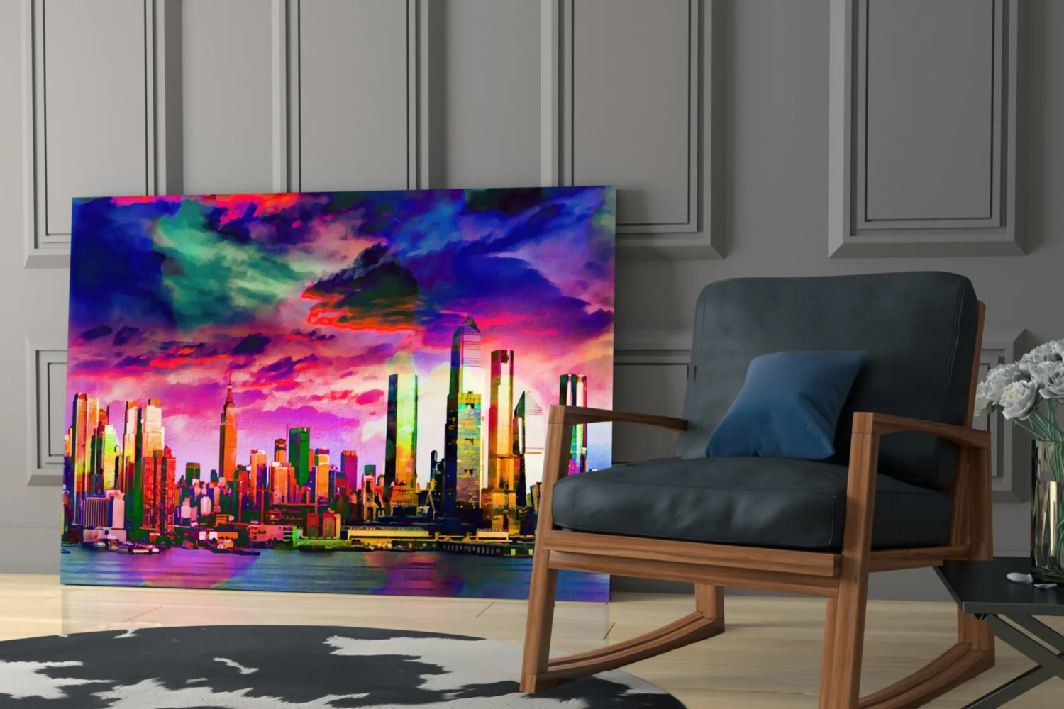Colorful Silhouette of the City Glass Wall Art - Image 7