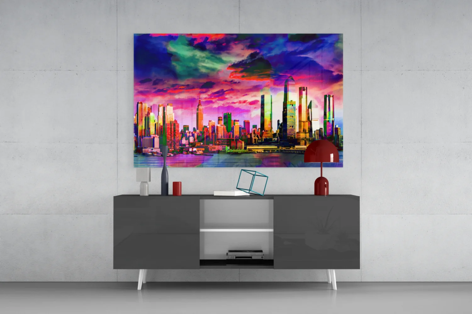 Colorful Silhouette of the City Glass Wall Art - Image 9